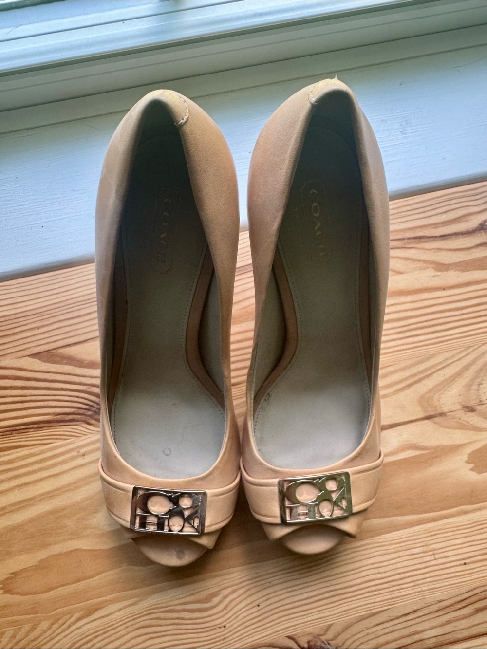 Coach Beige Peep-Toe Heels - Women's